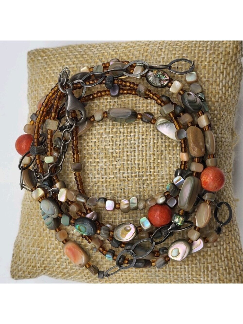 Fabulous SILPADA Sterling Silver 3-Strand Coral Abalone FIESTA FUN Necklace Boho